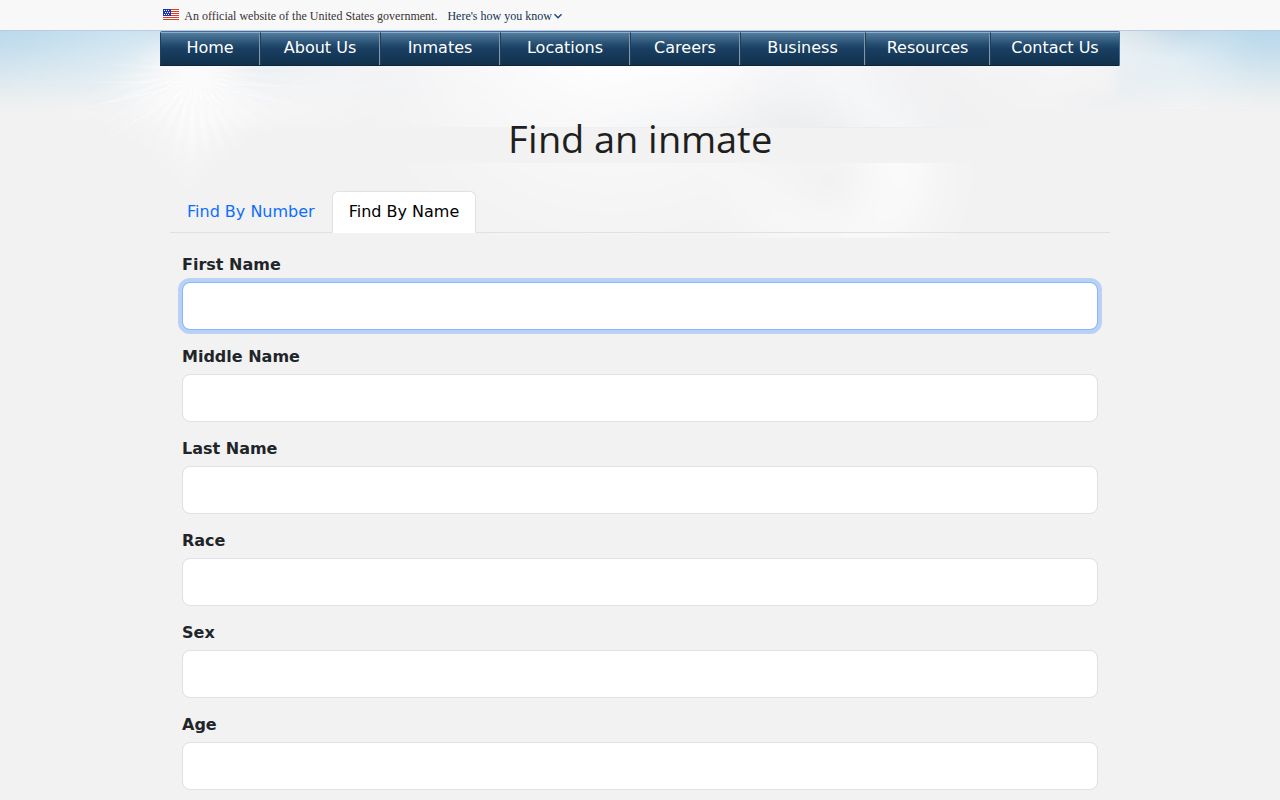 Federal inmate name search interface