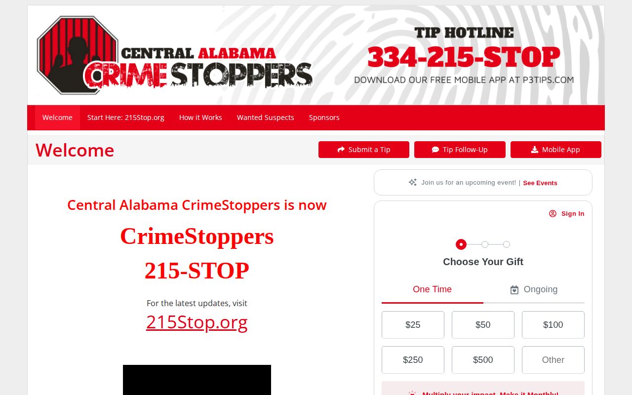 Central Alabama CrimeStoppers tip information page