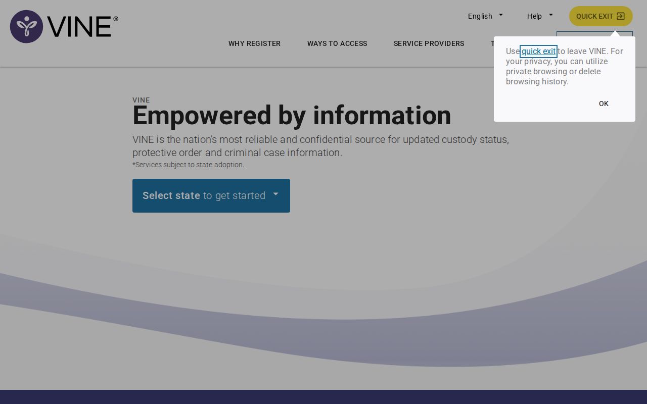 VINELink alert registration screen